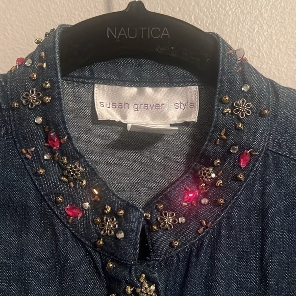 Susan graver blue jeans shirt with stones design hard to find size Xs denim - Picture 3 of 10